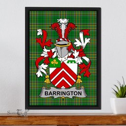 Irish Barrington Coat of Arms Family Crest Ireland Framed Canvas Print Irish National Tartan