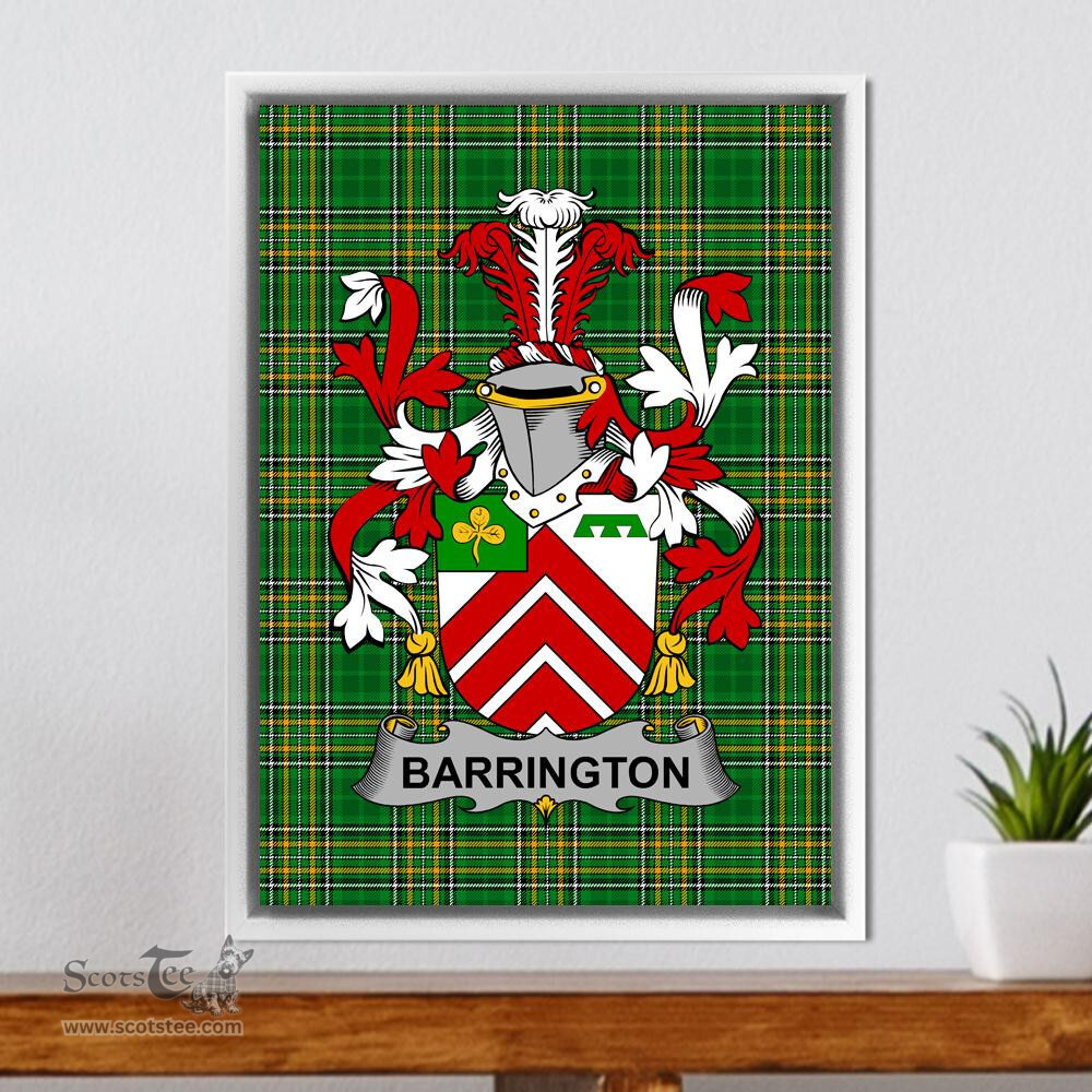 Irish Barrington Coat of Arms Family Crest Ireland Framed Canvas Print Irish National Tartan