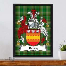 Irish Berry Coat of Arms Family Crest Ireland Framed Canvas Print Irish National Tartan