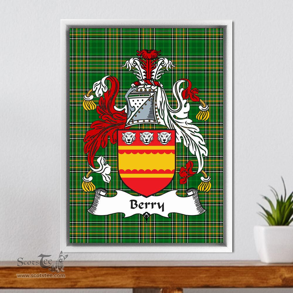 Irish Berry Coat of Arms Family Crest Ireland Framed Canvas Print Irish National Tartan