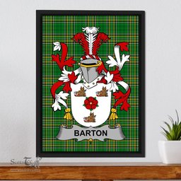 Irish Barton Coat of Arms Family Crest Ireland Framed Canvas Print Irish National Tartan