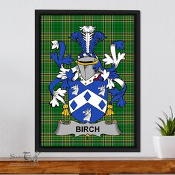 Irish Birch Coat of Arms Family Crest Ireland Framed Canvas Print Irish National Tartan