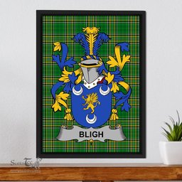 Irish Bligh Coat of Arms Family Crest Ireland Framed Canvas Print Irish National Tartan