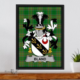 Irish Bland Coat of Arms Family Crest Ireland Framed Canvas Print Irish National Tartan