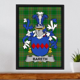 Irish Bareth Coat of Arms Family Crest Ireland Framed Canvas Print Irish National Tartan