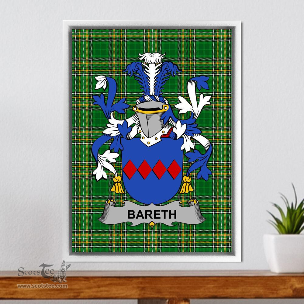 Irish Bareth Coat of Arms Family Crest Ireland Framed Canvas Print Irish National Tartan