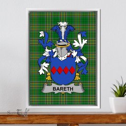 Irish Bareth Coat of Arms Family Crest Ireland Framed Canvas Print Irish National Tartan