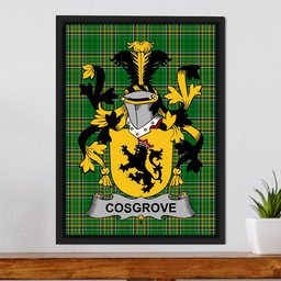 Irish Cosgrove or O'Cosgrave Coat of Arms Family Crest Ireland Framed Canvas Print Irish National Tartan