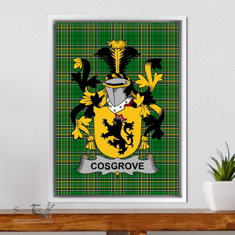 Irish Cosgrove or O'Cosgrave Coat of Arms Family Crest Ireland Framed Canvas Print Irish National Tartan