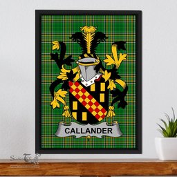 Irish Callan or O'Callan Coat of Arms Family Crest Ireland Framed Canvas Print Irish National Tartan