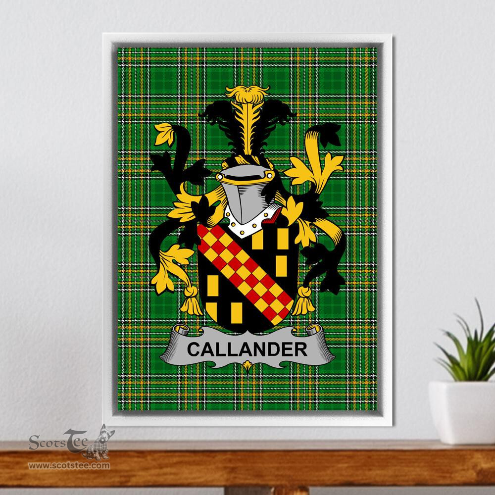 Irish Callan or O'Callan Coat of Arms Family Crest Ireland Framed Canvas Print Irish National Tartan