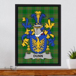 Irish Dunn or O'Dunn Coat of Arms Family Crest Ireland Framed Canvas Print Irish National Tartan