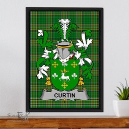Irish Curtin or McCurtin Coat of Arms Family Crest Ireland Framed Canvas Print Irish National Tartan