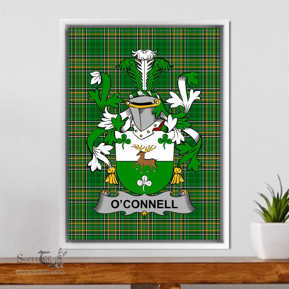 Irish Connellan or O'Connellan Coat of Arms Family Crest Ireland Framed Canvas Print Irish National Tartan