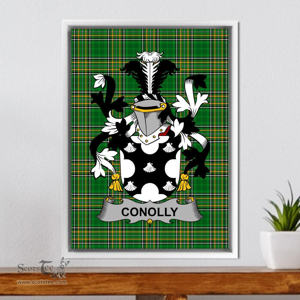 Irish Conolly or O'Conolly Coat of Arms Family Crest Ireland Framed Canvas Print Irish National Tartan
