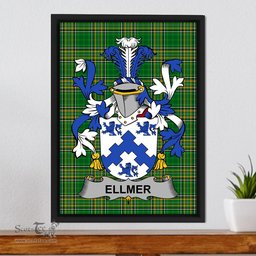 Irish Ellmer Coat of Arms Family Crest Ireland Framed Canvas Print Irish National Tartan