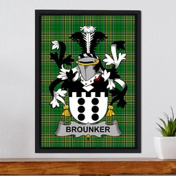 Irish Brounker Coat of Arms Family Crest Ireland Framed Canvas Print Irish National Tartan