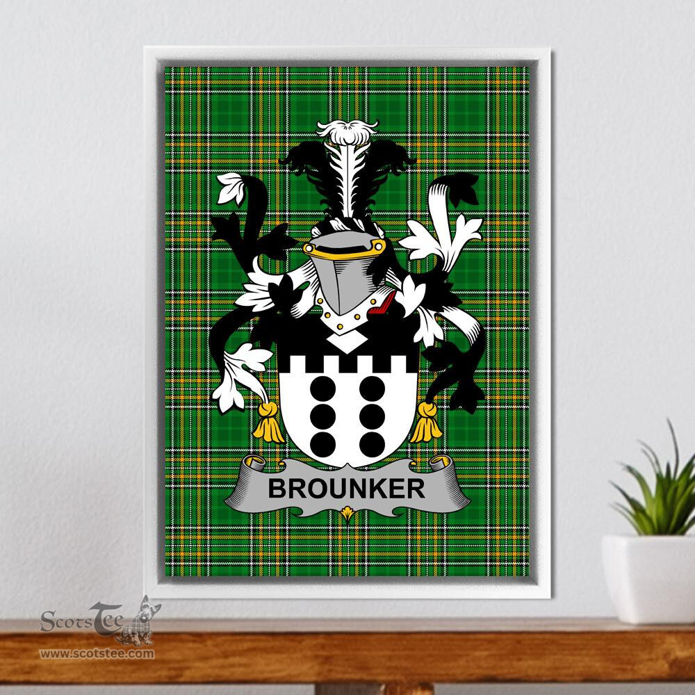 Irish Brounker Coat of Arms Family Crest Ireland Framed Canvas Print Irish National Tartan