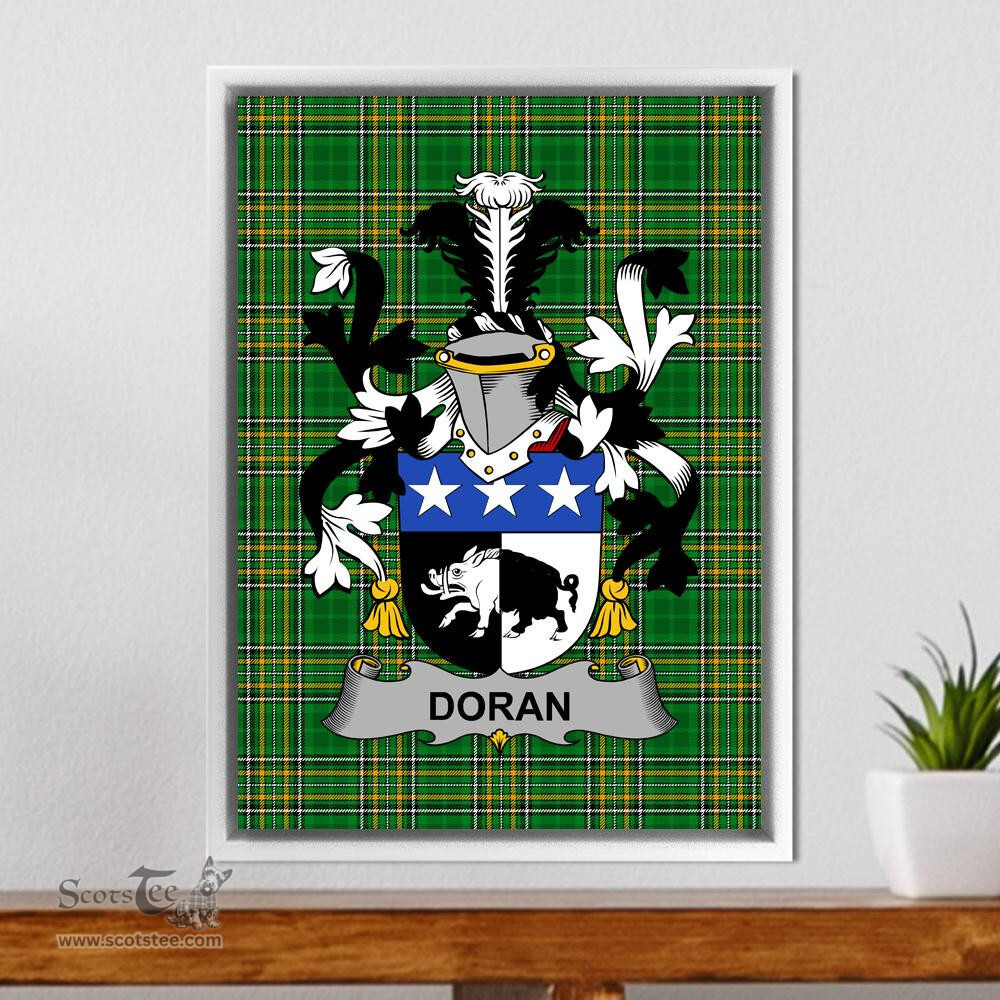 Irish Doran or O'Doran Coat of Arms Family Crest Ireland Framed Canvas Print Irish National Tartan