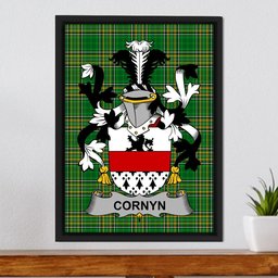Irish Cornyn or O'Cornyn Coat of Arms Family Crest Ireland Framed Canvas Print Irish National Tartan