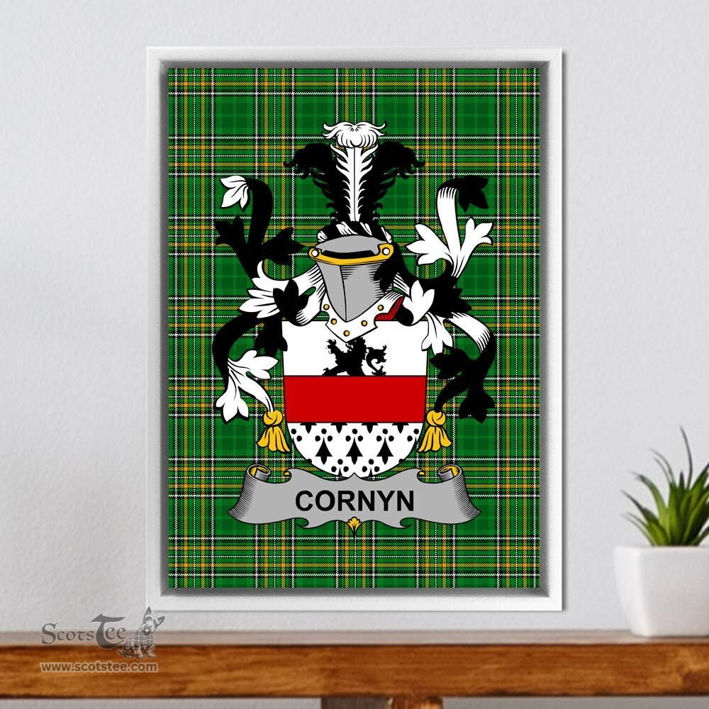 Irish Cornyn or O'Cornyn Coat of Arms Family Crest Ireland Framed Canvas Print Irish National Tartan
