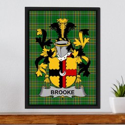 Irish Brooke Coat of Arms Family Crest Ireland Framed Canvas Print Irish National Tartan