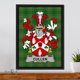Irish Cullen or O'Cullen Coat of Arms Family Crest Ireland Framed Canvas Print Irish National Tartan