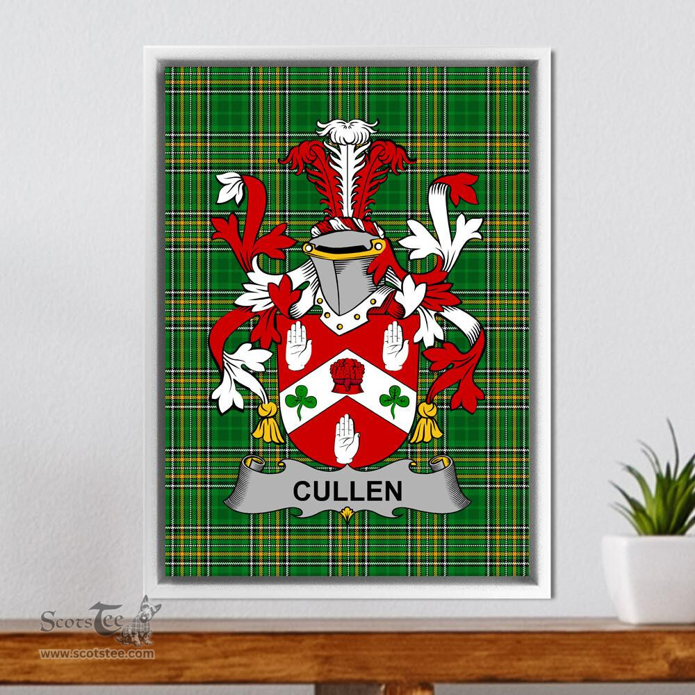 Irish Cullen or O'Cullen Coat of Arms Family Crest Ireland Framed Canvas Print Irish National Tartan