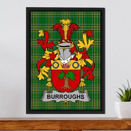 Irish Burroughs Coat of Arms Family Crest Ireland Framed Canvas Print Irish National Tartan