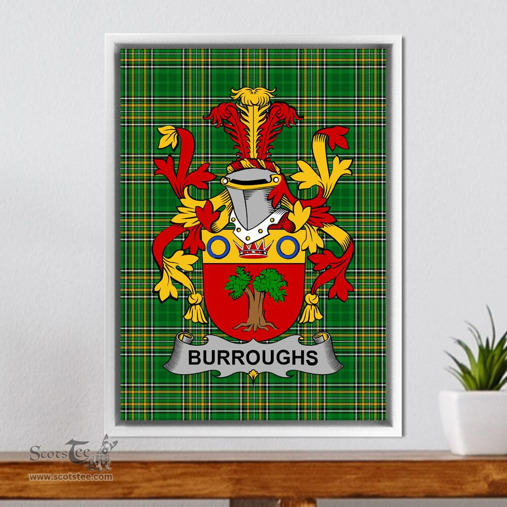 Irish Burroughs Coat of Arms Family Crest Ireland Framed Canvas Print Irish National Tartan