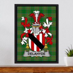Irish Delahyde Coat of Arms Family Crest Ireland Framed Canvas Print Irish National Tartan