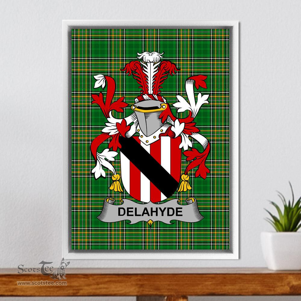 Irish Delahyde Coat of Arms Family Crest Ireland Framed Canvas Print Irish National Tartan