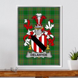 Irish Delahyde Coat of Arms Family Crest Ireland Framed Canvas Print Irish National Tartan
