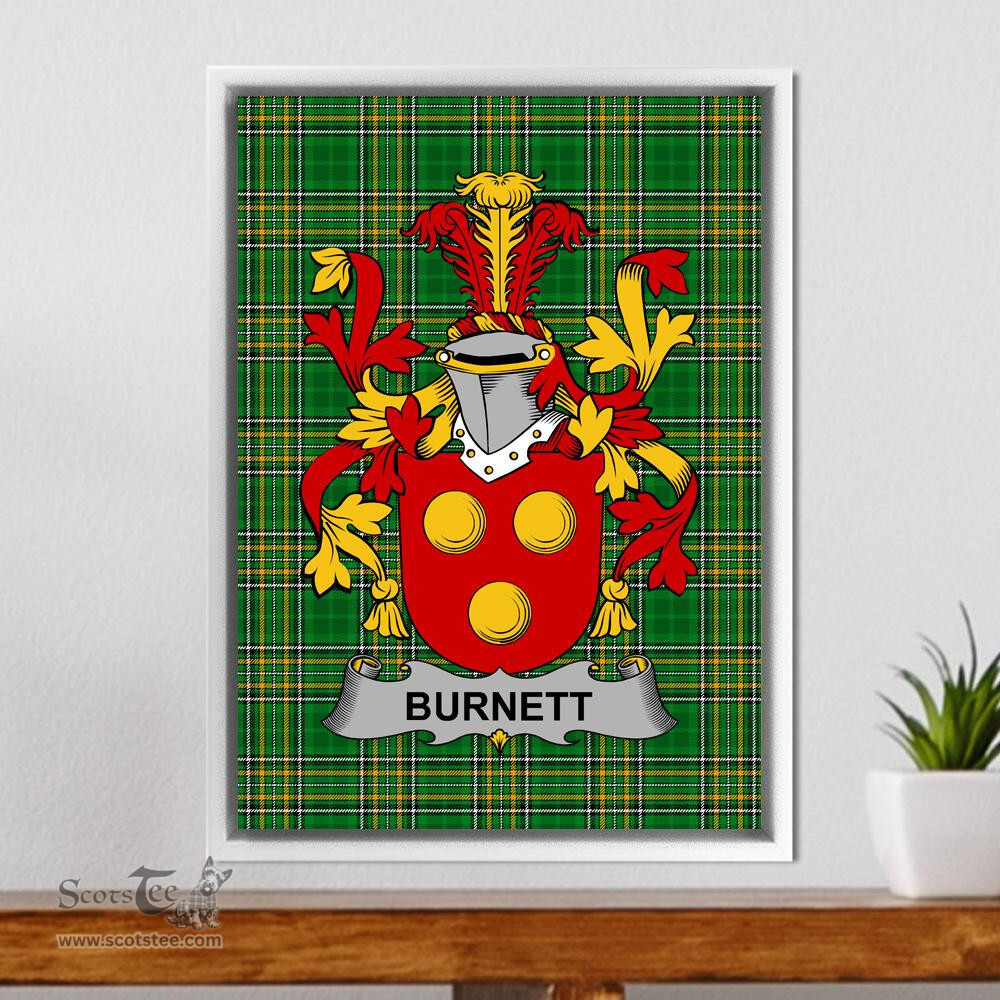 Irish Burnett Coat of Arms Family Crest Ireland Framed Canvas Print Irish National Tartan
