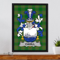 Irish Cahill or O'Cahill Coat of Arms Family Crest Ireland Framed Canvas Print Irish National Tartan