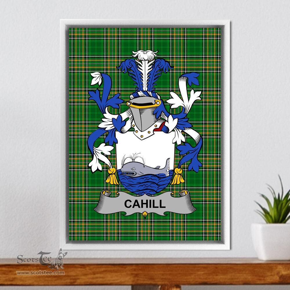 Irish Cahill or O'Cahill Coat of Arms Family Crest Ireland Framed Canvas Print Irish National Tartan
