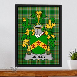 Irish Curley or McTurley Coat of Arms Family Crest Ireland Framed Canvas Print Irish National Tartan