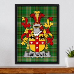 Irish Burrowes Coat of Arms Family Crest Ireland Framed Canvas Print Irish National Tartan