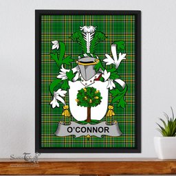 Irish Connor or O'Connor (Faly) Coat of Arms Family Crest Ireland Framed Canvas Print Irish National Tartan