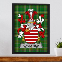 Irish Caulfield or Gaffney Coat of Arms Family Crest Ireland Framed Canvas Print Irish National Tartan