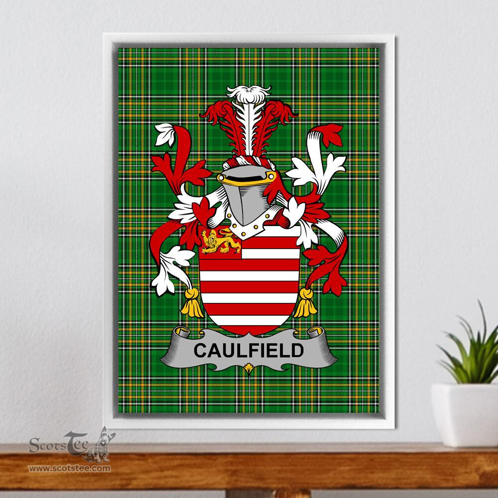 Irish Caulfield or Gaffney Coat of Arms Family Crest Ireland Framed Canvas Print Irish National Tartan