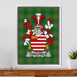 Irish Caulfield or Gaffney Coat of Arms Family Crest Ireland Framed Canvas Print Irish National Tartan