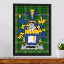 Irish Conroy or O'Mulconroy Coat of Arms Family Crest Ireland Framed Canvas Print Irish National Tartan