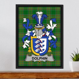 Irish Dolphin or Dolphyn Coat of Arms Family Crest Ireland Framed Canvas Print Irish National Tartan