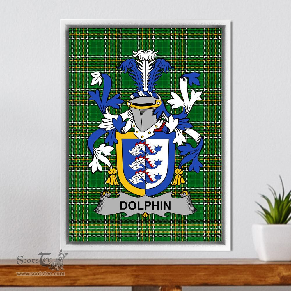 Irish Dolphin or Dolphyn Coat of Arms Family Crest Ireland Framed Canvas Print Irish National Tartan
