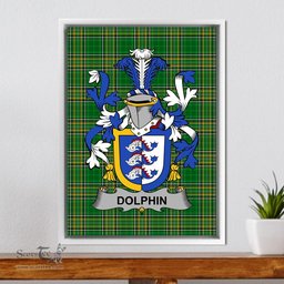 Irish Dolphin or Dolphyn Coat of Arms Family Crest Ireland Framed Canvas Print Irish National Tartan