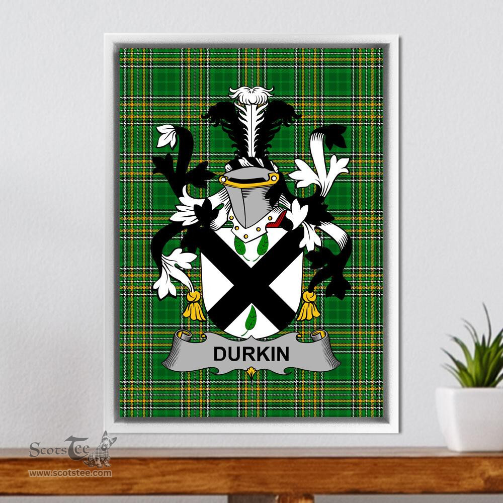 Irish Durkin or O'Durkin Coat of Arms Family Crest Ireland Framed Canvas Print Irish National Tartan