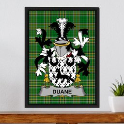 Irish Duane or O'Devine Coat of Arms Family Crest Ireland Framed Canvas Print Irish National Tartan