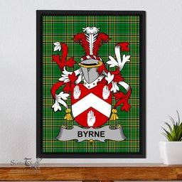 Irish Byrne or O'Byrne Coat of Arms Family Crest Ireland Framed Canvas Print Irish National Tartan