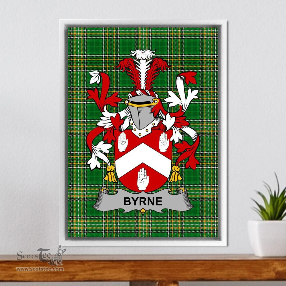 Irish Byrne or O'Byrne Coat of Arms Family Crest Ireland Framed Canvas Print Irish National Tartan